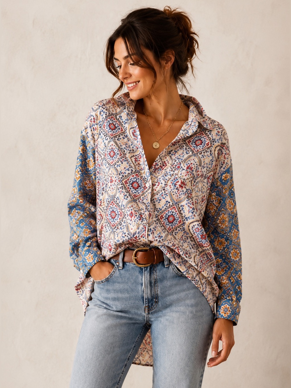 Anthropologie brand Contrast button down floral top  SM